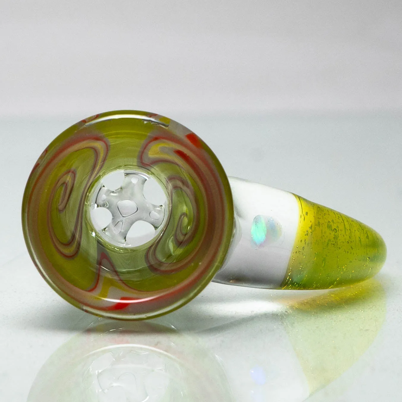 Unity Glassworks - 4 Hole Worked Opal Horn Slide - 18mm - Watermelon & SS. Slyme