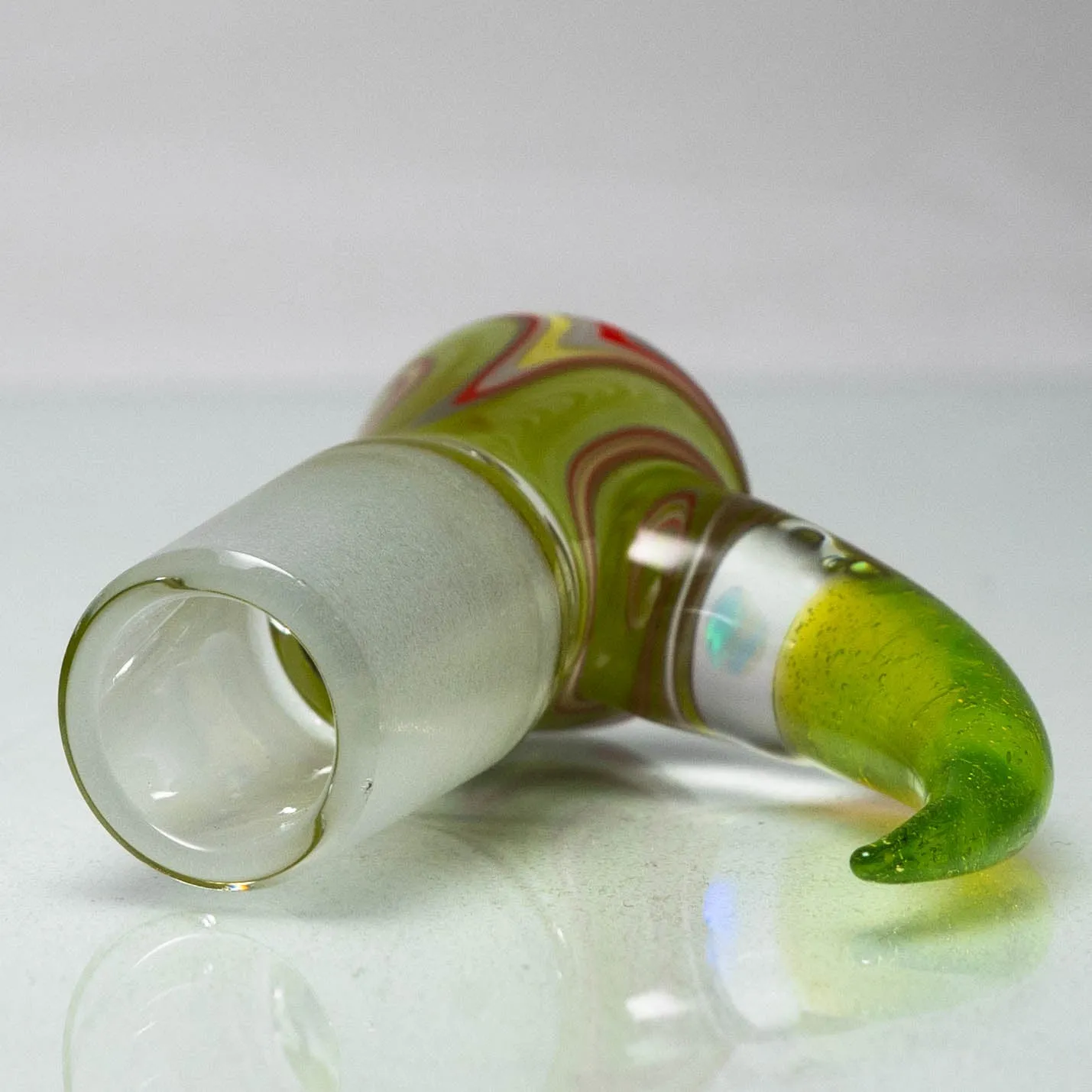 Unity Glassworks - 4 Hole Worked Opal Horn Slide - 18mm - Watermelon & SS. Slyme