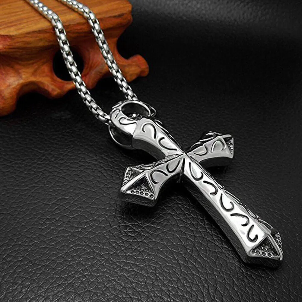 US 1-2 Pack Stainless Steel Large Egyptian Ankh Cross Pendant Necklace For Men