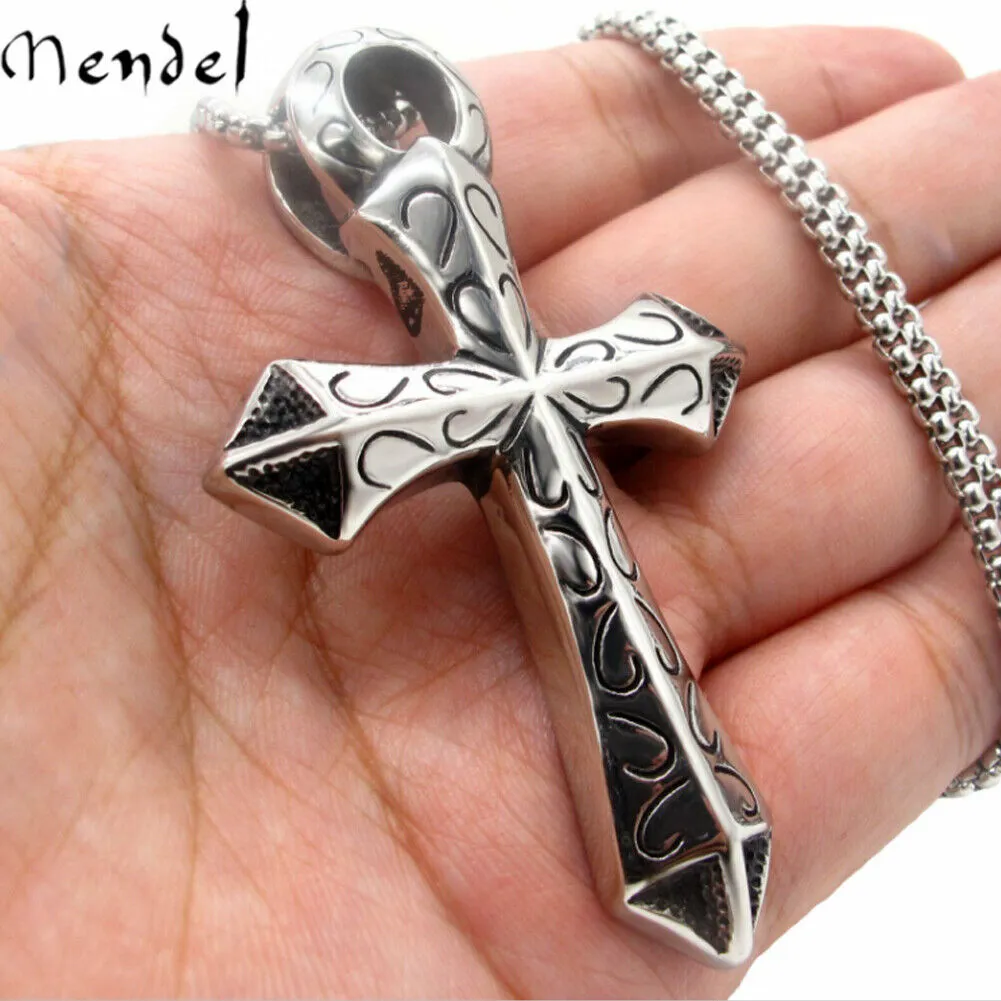 US 1-2 Pack Stainless Steel Large Egyptian Ankh Cross Pendant Necklace For Men