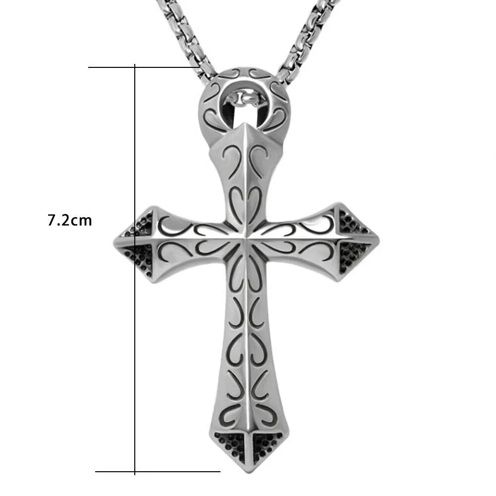 US 1-2 Pack Stainless Steel Large Egyptian Ankh Cross Pendant Necklace For Men