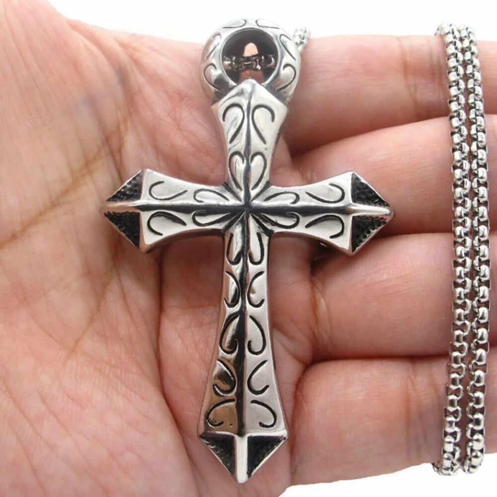 US 1-2 Pack Stainless Steel Large Egyptian Ankh Cross Pendant Necklace For Men