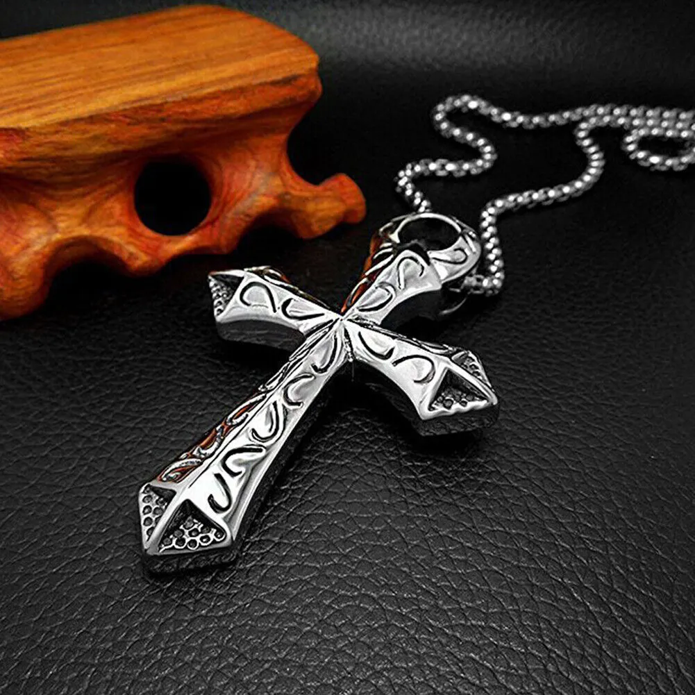 US 1-2 Pack Stainless Steel Large Egyptian Ankh Cross Pendant Necklace For Men