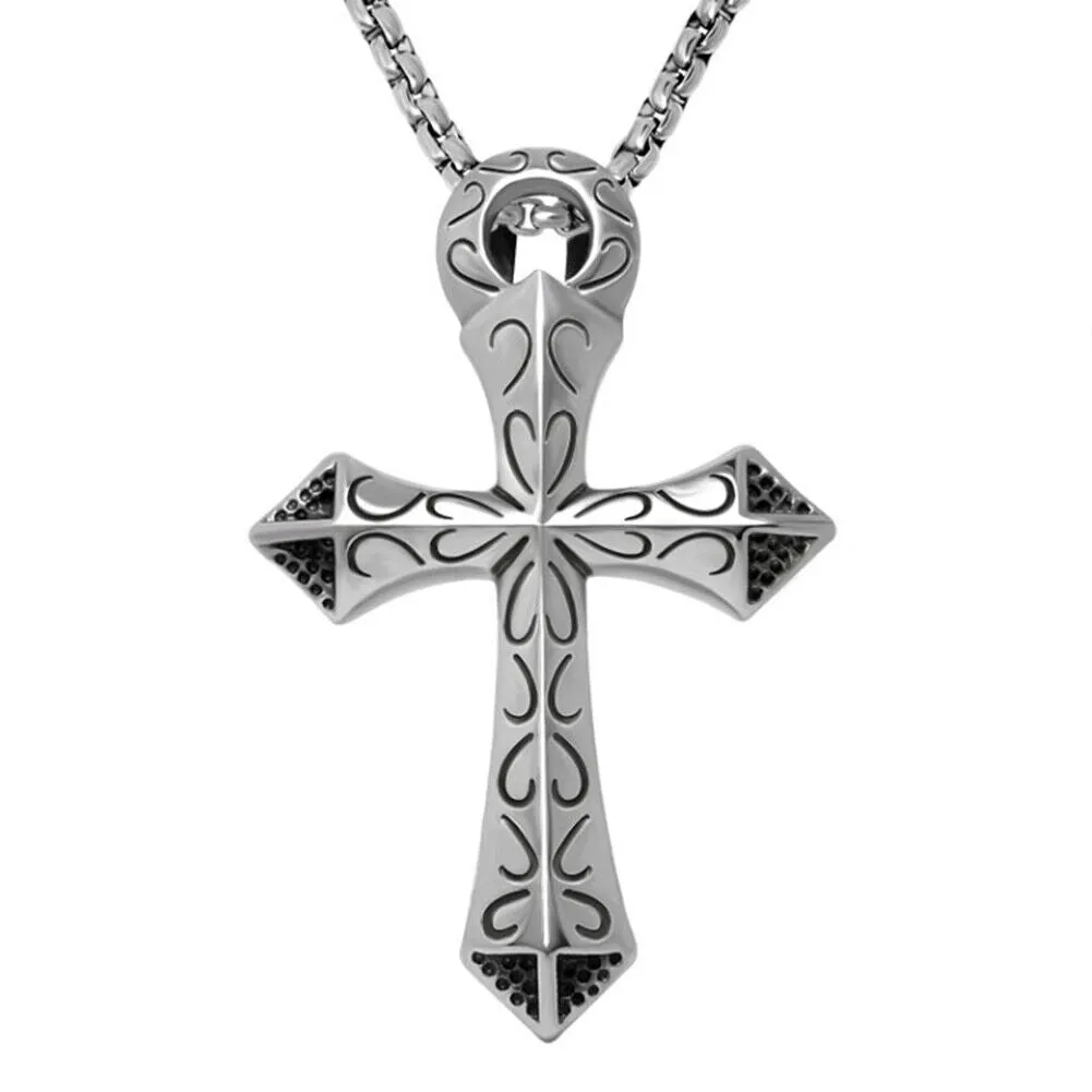 US 1-2 Pack Stainless Steel Large Egyptian Ankh Cross Pendant Necklace For Men