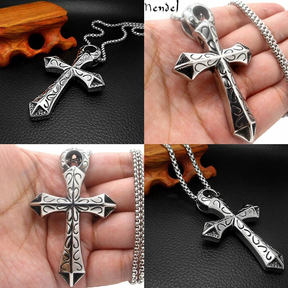 US 1-2 Pack Stainless Steel Large Egyptian Ankh Cross Pendant Necklace For Men