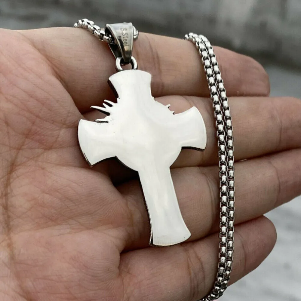 US 1-2 Pack Stainless Steel Necklace Jesus Crucifix Cross Mens Celtic Orthodox