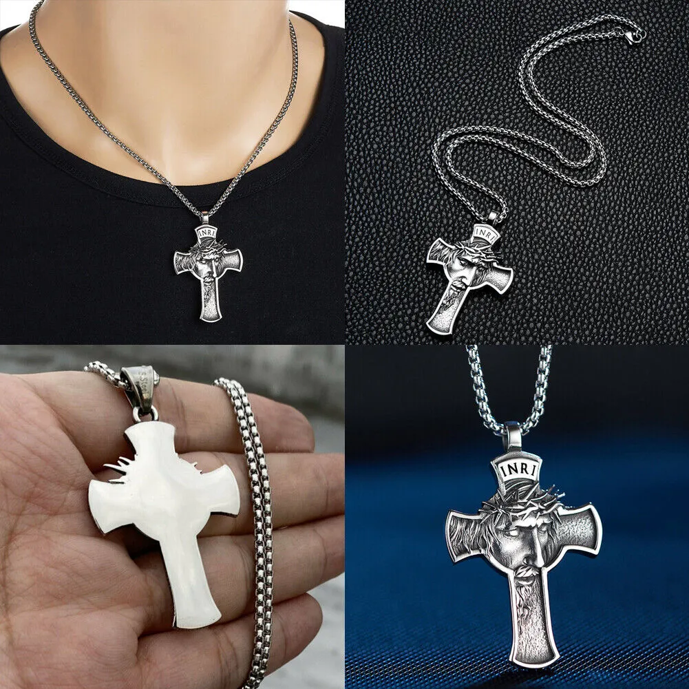 US 1-2 Pack Stainless Steel Necklace Jesus Crucifix Cross Mens Celtic Orthodox