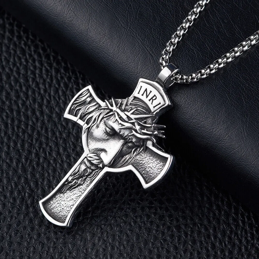 US 1-2 Pack Stainless Steel Necklace Jesus Crucifix Cross Mens Celtic Orthodox