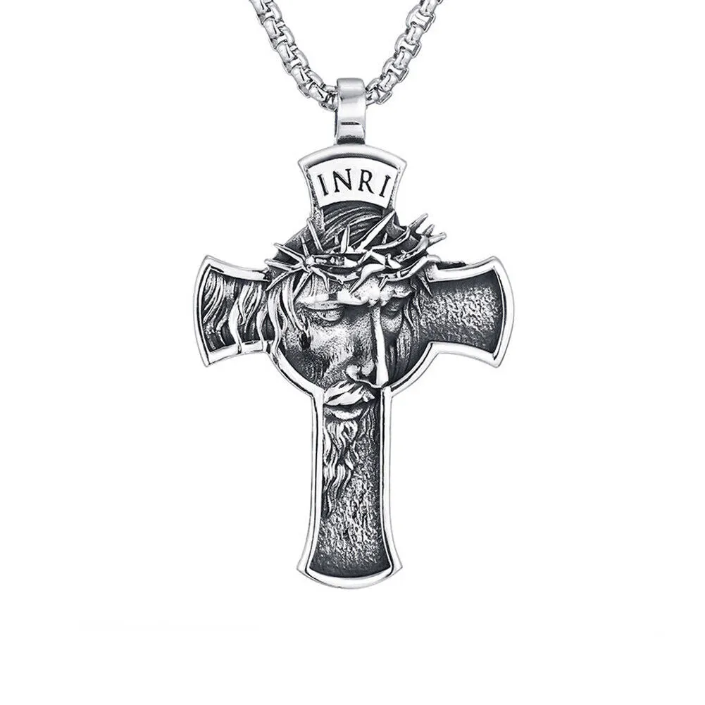 US 1-2 Pack Stainless Steel Necklace Jesus Crucifix Cross Mens Celtic Orthodox