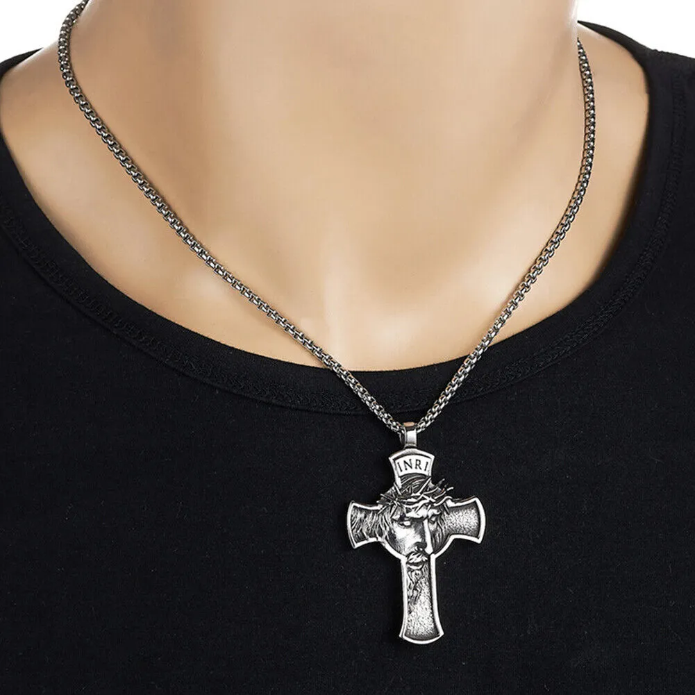 US 1-2 Pack Stainless Steel Necklace Jesus Crucifix Cross Mens Celtic Orthodox