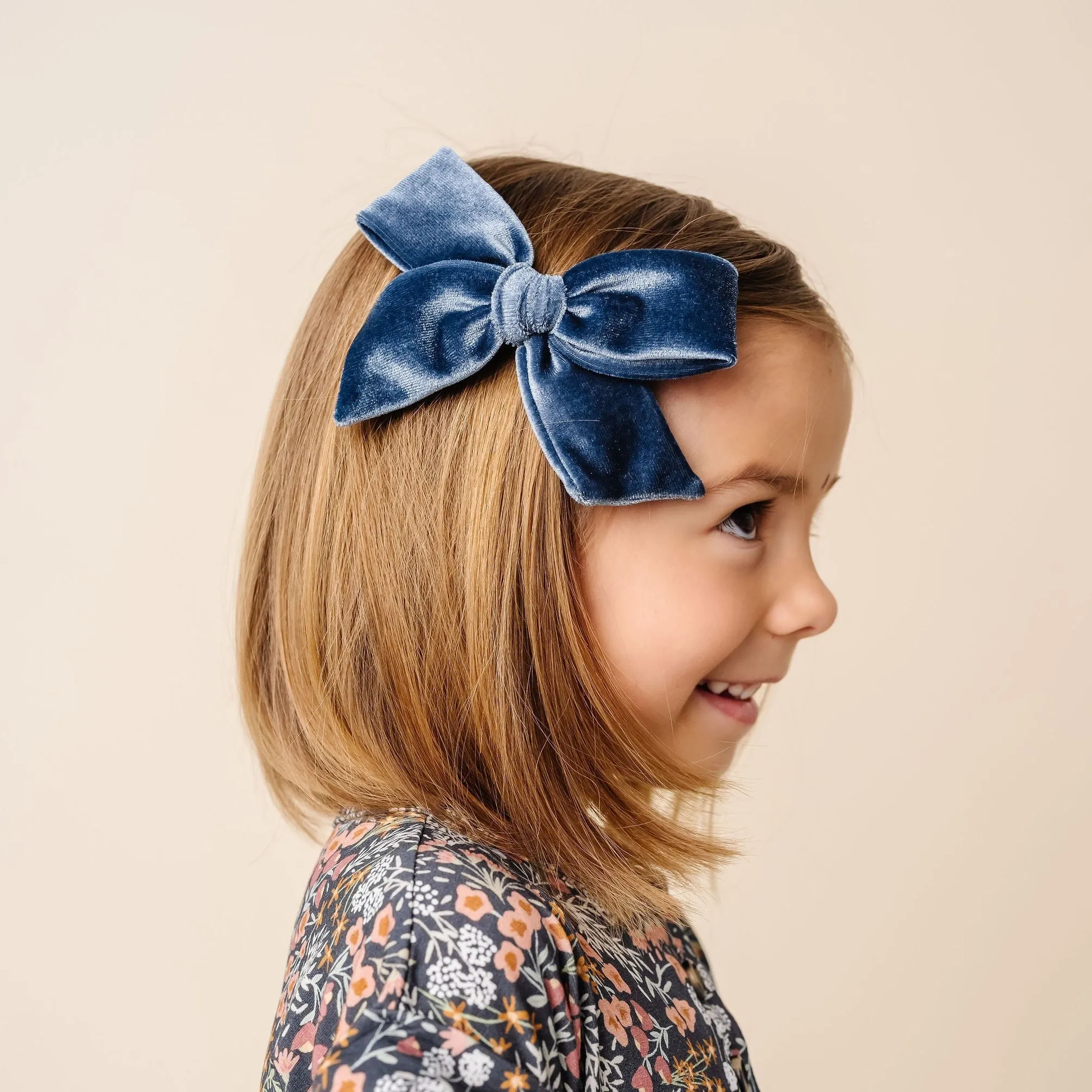 Velvet - Steel Blue Bow Clip