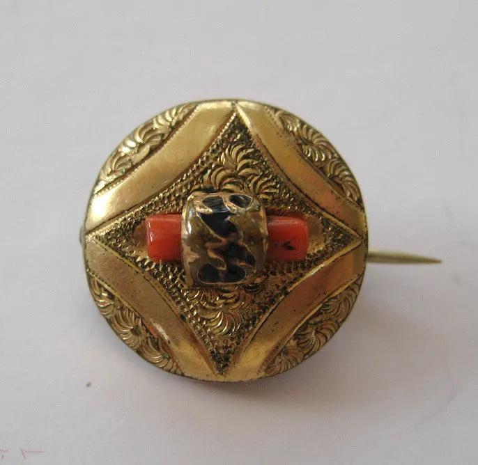 Victorian Branch Coral Gold-Filled Circular Brooch/Pin