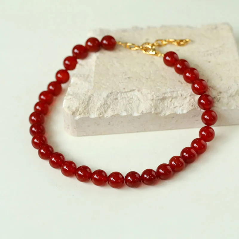 Vintage 18K Gold Plated Big Red Onyx Round Bead Choker NeckLace