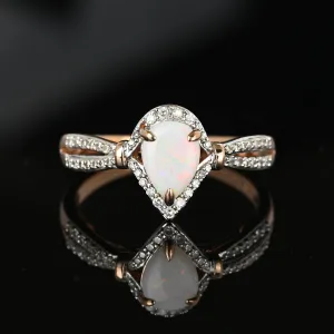 Vintage Rose Gold Diamond Cluster Halo Opal Ring