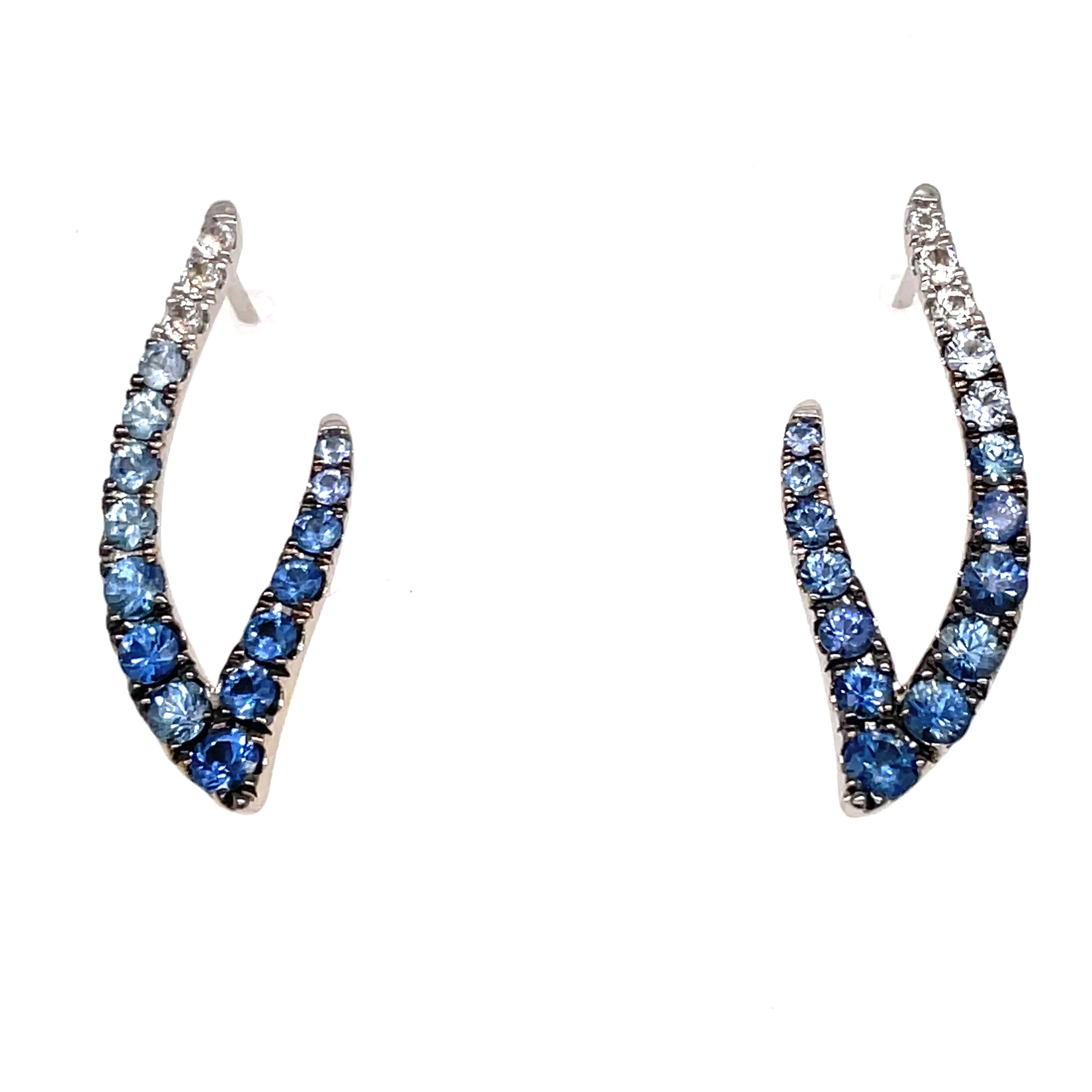 White Gold Ombre Earrings featuring Denim Ombré, White Sapphire