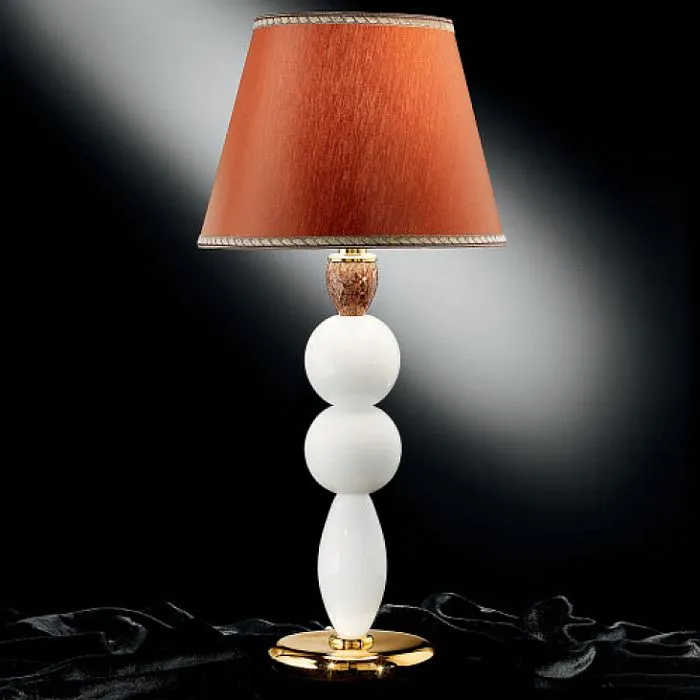 White Murano Glass Table Light With Round Coral Shade