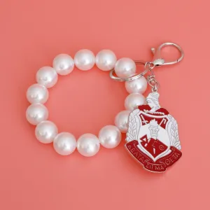 White Red Shield Pearl Keychain|7.75 x 1.65 inches