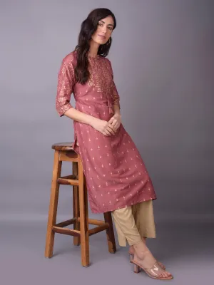 Women Coral Round Neck Kurta